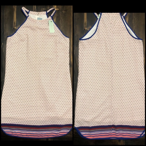 Skies Are Blue(Dillards)- Border Print Halter Neck Sleeveless Shift Dress SZ S - Picture 5 of 12